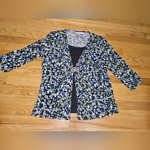 JM Collection Blue and Green Patterned Top